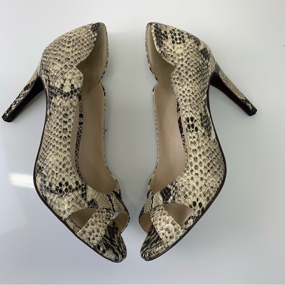 Cole Haan Snakeskin Jacinda Peep Toe reptile print stiletto Pumps 6.5 B preppy - Picture 1 of 10